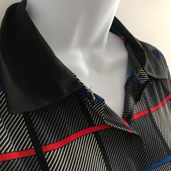 St.Michael Chic Plaid Pattern Black Collared Button Down Shirt with Belt 90’s - Picture 9 of 16